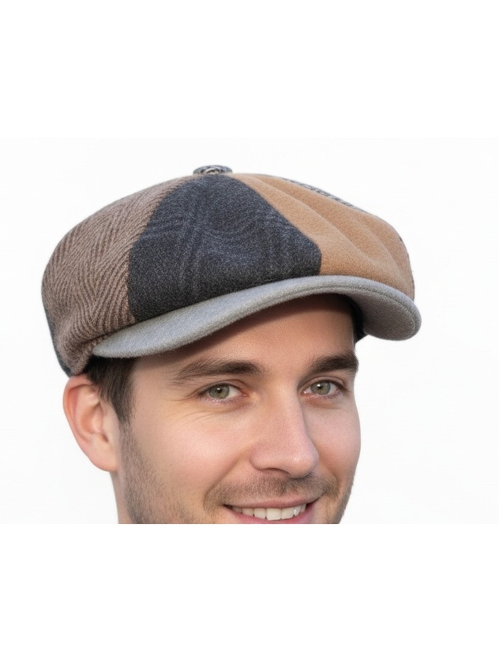 FARK/DFR Vintage Wool Blend Patchwork Newsboy Cap Multi-Pattern 8-Panel Hat